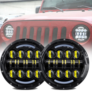 Far de 7 inch cu LED 80W pentru Jeep Wrangler JK cu semnal de întoarcere al luminii de zi