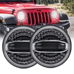 Faruri rotunde LED Morsun de 7 inch pentru Jeep Wrangler JK 2007-2017 cu galben alb Halo