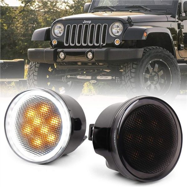 Morsun Led Semnalizare cu Halo pentru Jeep Wrangler Jk 07-14 Lumina grila fata